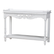 Baxton Studio Rafferty Distressed Console Table - Vintage-Inspired White Accent Table with Ornate Carved Apron and Lower Shelf, Classic Entryway or Sofa Table Baxton Studio restaurant furniture, hotel furniture, commercial furniture, wholesale living room furniture, wholesale console table, classic console table